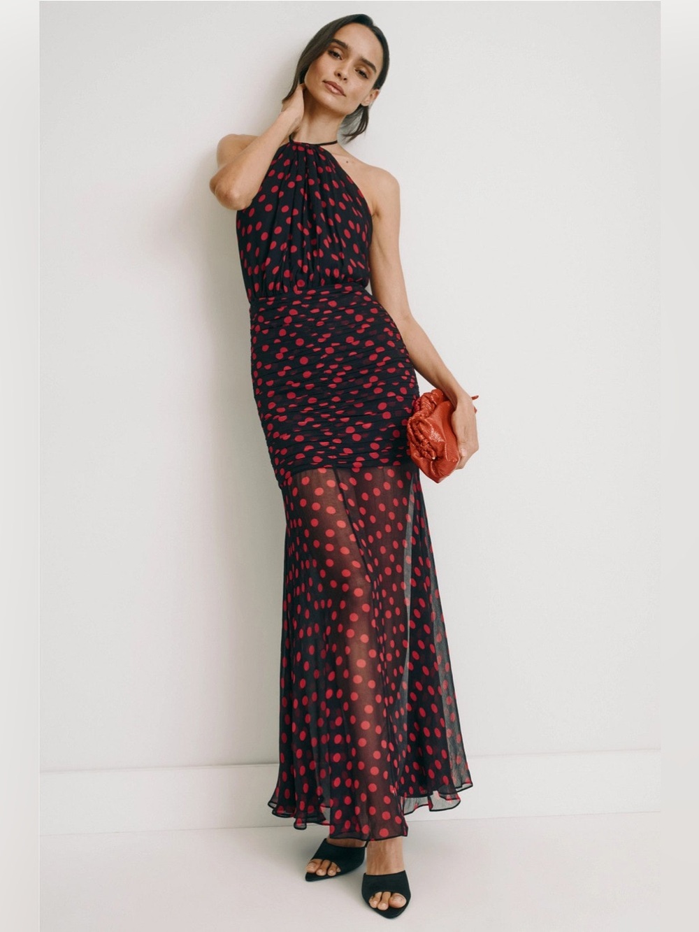 Ronny Kobo Collection Black Maxi Dress with Red Polka Dots